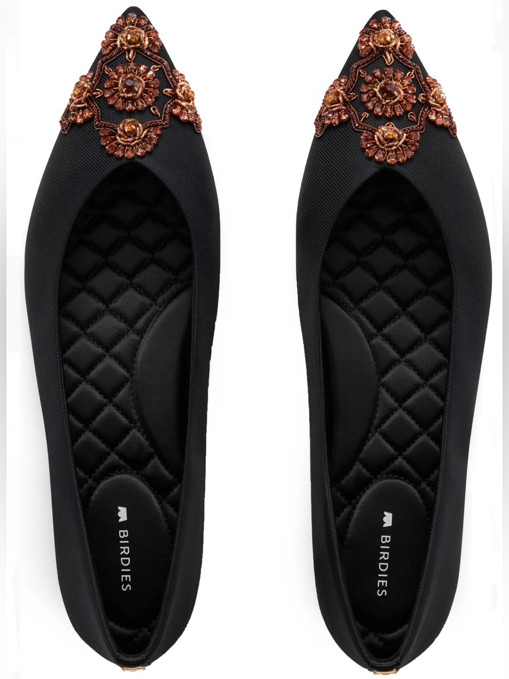 Birdies Goldfinch Flats Black Jeweled Silk Size 7.5 Womens Shoes NEW